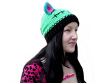 FrankenKitty Beanie - Neon Green, Turquoise, Neon Pink & Black Kitty Ear Hat - Spooky Frankensteins Monster Inspired Cat Hat by VelvetVolcano