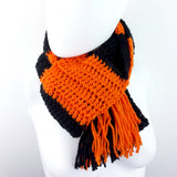 Chunky Crochet Orange & Black Striped Long Tassel Scarf by VelvetVolcano