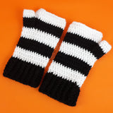 Black and White Striped Crochet Hand Warmers. VelvetVolcano Pumpkin Stripe Fingerless Gloves