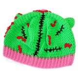 Zombie Kitty Beanie - Neon Green, Bubblegum Pink, Black and Red Crochet Zombie Hat with Cat Ears, Stitches and exposed BRAINS, made from 100% Acrylic Yarn by VelvetVolcano