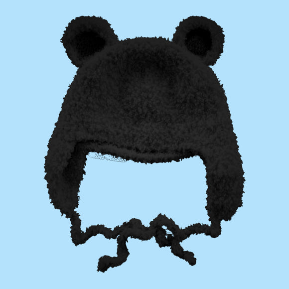 Black Fuzzy Teddy Bear Earflap Hat