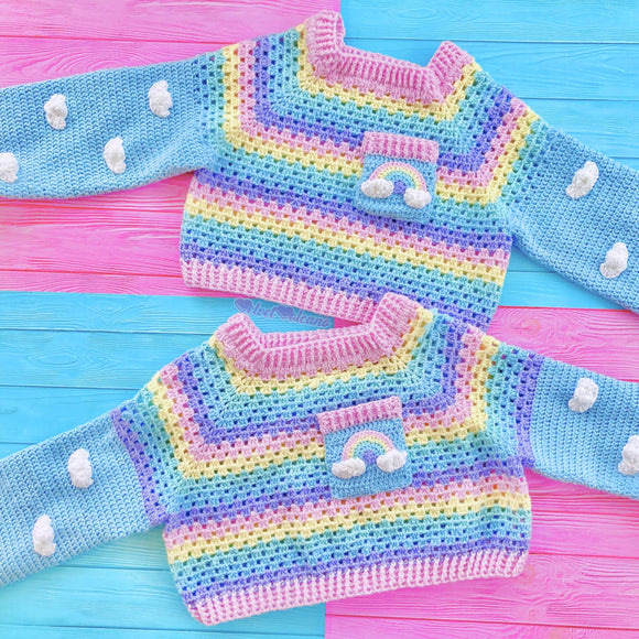 Cropped Pastel Rainbow Cloud Jumper Kawaii Crochet Sweater by VelvetVolcano