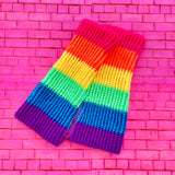 Neon Rainbow Striped Colour Block Crochet Flared Leg Warmers by VelvetVolcano