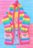 Cute Colour Block Pastel Rainbow Striped Crochet Hooded Cardigan with Rainbow Cloud Pockets by VelvetVolcano