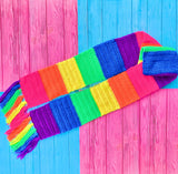 Chunky Neon Rainbow Striped Crochet Scarf with Neon Rainbow Tassels by VelvetVolcano