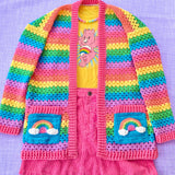 Pastel Rainbow Striped Crochet Cardigan with Rainbow Cloud Pockets by VelvetVolcano