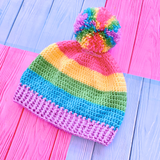Pastel Rainbow Striped Pom Pom Beanie (Baby - Child Sizes)