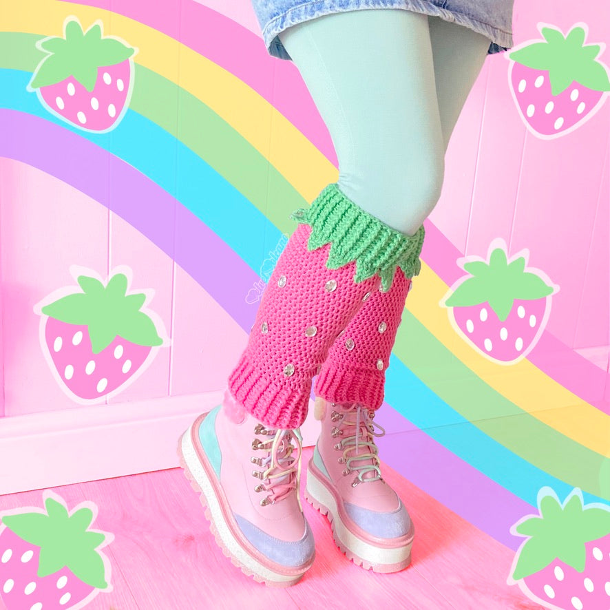 Strawberry Leg Warmers Custom Colour Kawaii Crochet Womens Ankle