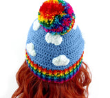 Bright Rainbow Cloud Crochet Pom Pom Beanie with Dolphin Blue Sky by VelvetVolcano