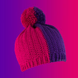 50/50 Cerise Pink & Violet Purple Crochet Pom Pom Beanie by VelvetVolcano