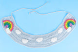 Pastel Blue crochet Peter Pan Collar with ties and Pastel Rainbow and White Cloud design by VelvetVolcano