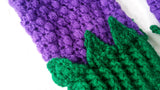 Violet Purple & Emerald Green Blackberry Mittens - Crochet Fruit / Berry Mittens with Bobble Stitch and Leaves by VelvetVolcano