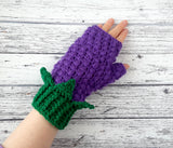 Cosy & Snuggly Blackberry Bobble Fingerless Gloves with Leaves by VelvetVolcano