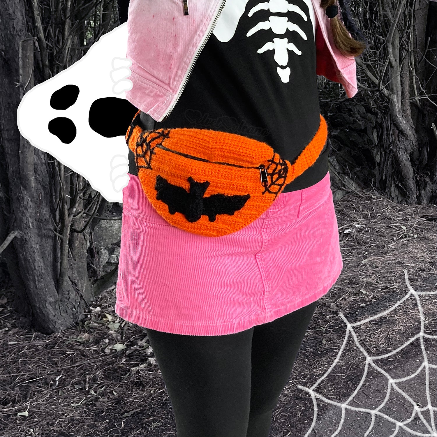 Creature Feature Bum Bag Crochet Halloween Bat Spider Web Fanny Pack by VelvetVolcano