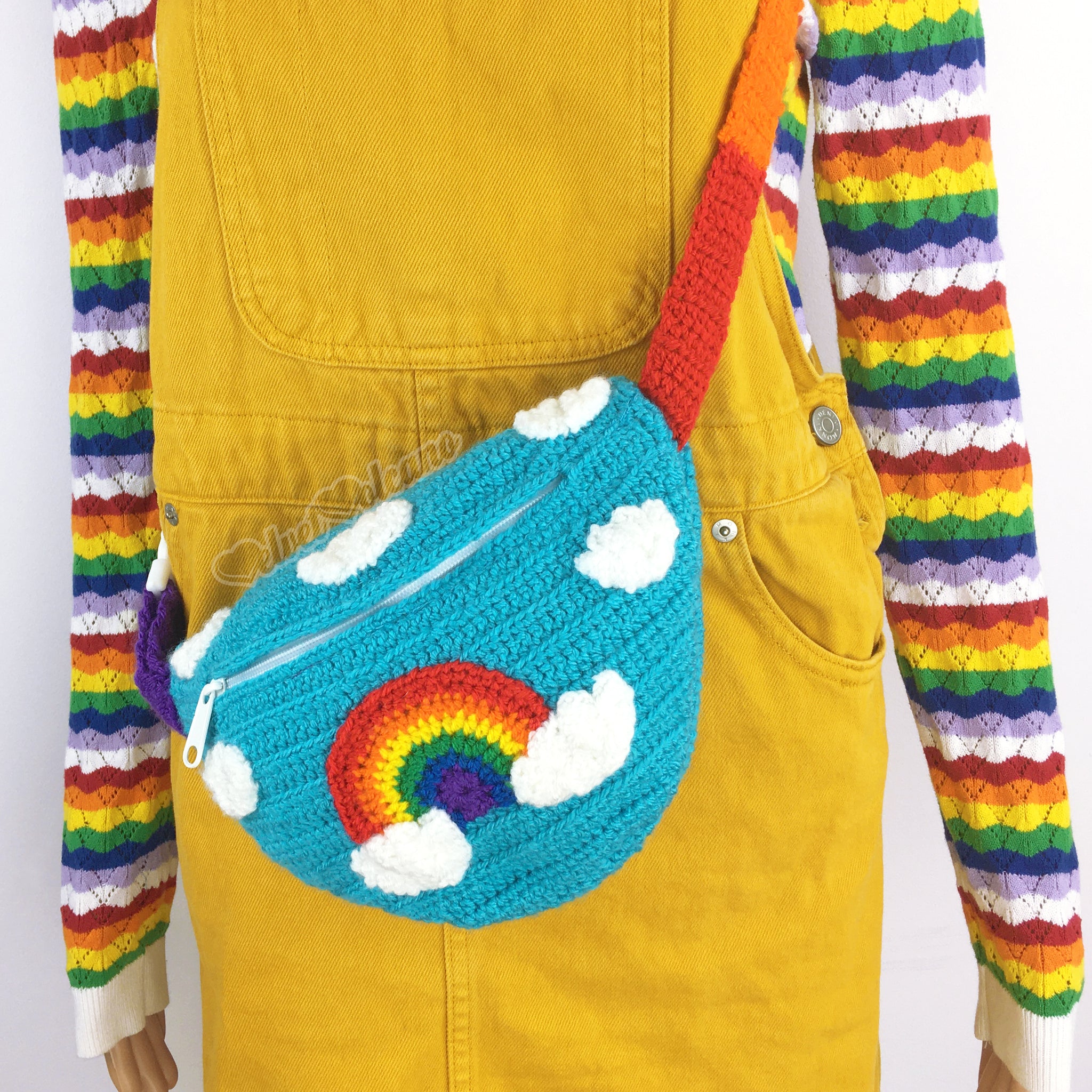 Bright Rainbow Cloud Bum Bag - Crochet Kawaii Turquoise Waist Bag ...