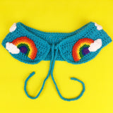 Bright Rainbow Cloud Collar - Colourful Detachable Turquoise Crochet Kawaii Peter Pan Collar with Neck Tie by VelvetVolcano
