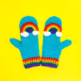 Turquoise & Bright Rainbow Cloud Mittens - Colourful Crochet Kawaii Hand Warmers by VelvetVolcano