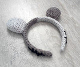 Half light grey, half dark grey Frankenstein's Monster and Zombie Kitty inspired crochet cat ear headband by VelvetVolcano