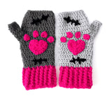 CorpseKitty Fingerless Gloves - Grey, Black & Hot Pink Frankensteins Monster & Zombie Cat Inspired Hand Warmers by VelvetVolcano