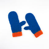 Royal Blue crochet mittens with orange cuffs by VelvetVolcano