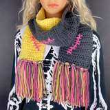 Pastel Yellow, Grey and Bubblegum Pink Spooky Cute Crocheted Scarf Inspired by Frankensteins Monster - VelvetVolcano Chunky FrankenKitty Scarf