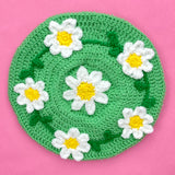Daisy Chain Beret - Kawaii Cottagecore inspired light green crocheted beret with daisy chain design by VelvetVolcano