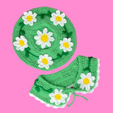 Daisy Chain Beret and Peter Pan Collar - Kawaii Cottagecore inspired light green crocheted beret and collar with daisy chain design by VelvetVolcano