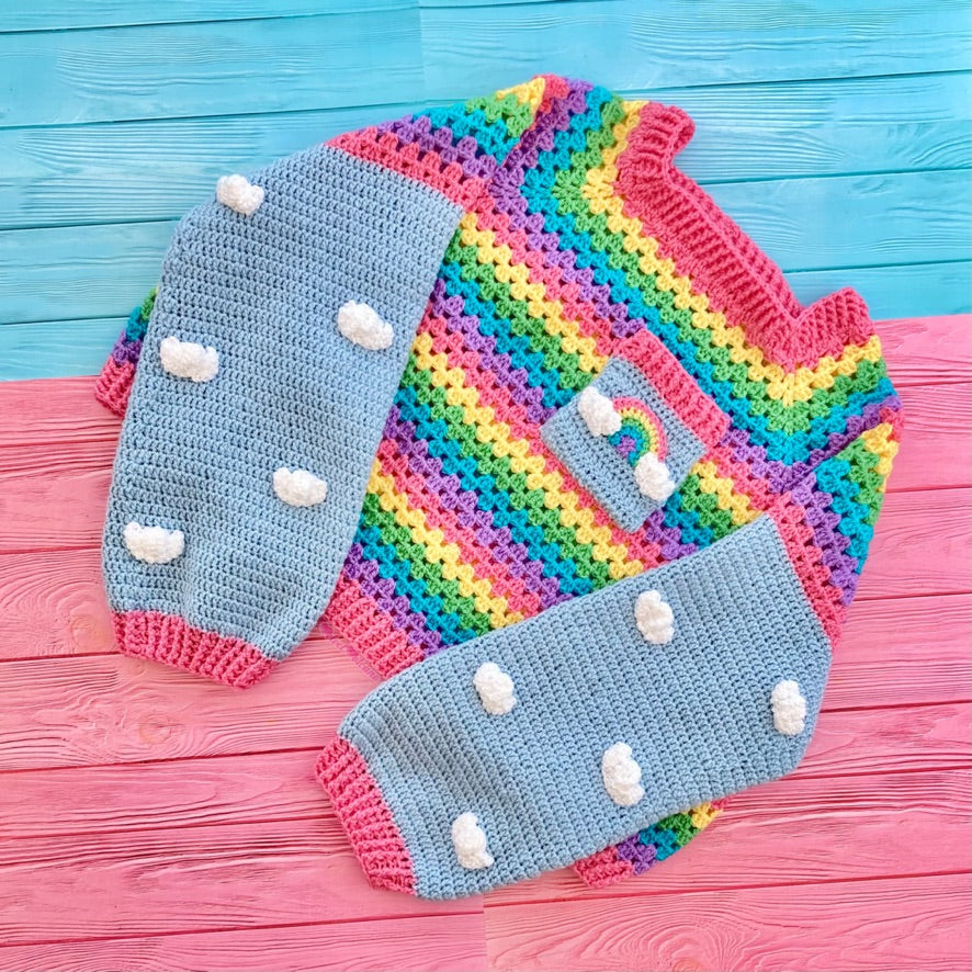 Crochet Pastel Rainbow Knit Jumper Cropped Pastel Rainbow