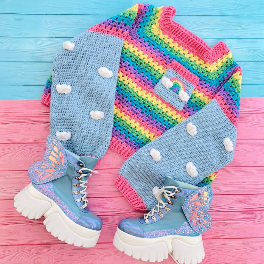 Crochet Cropped Rainbow Sweater Crochet Rainbow Crop Jumper Hollow