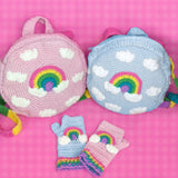 VelvetVolcano Pastel Rainbow Cloud Backpacks in Baby Pink & Duck Egg Blue and Pastel Rainbow Cloud Fingerless Gloves in Baby Pink and Duck Egg Blue