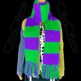 Violet Purple and Emerald Green Chunky Striped Crocheted Scarf - Colourful Extra Long Stripy Winter Scarf with Tassels by VelvetVolcano