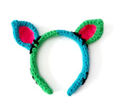 FrankenKitty Headband - Spooky Zombie & Frankensteins Monster Inspired Cat Ear Alice Band in Neon Green, Turquoise, Black & Neon Pink by VelvetVolcano