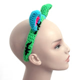 Half neon green, half turquoise Frankenstein's Monster and Zombie Kitty inspired crochet cat ear headband by VelvetVolcano