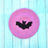 Lilac crochet beret with a black bat applique in the centre by VelvetVolcano.