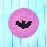 Lilac crochet beret with a black bat applique in the centre by VelvetVolcano.