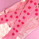 Bubblegum Pink crochet scarf with tassels and hot pink heart pattern by VelvetVolcano