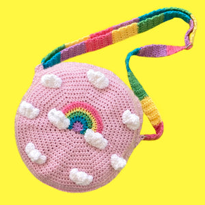 Baby Pink Crocheted Pastel Rainbow Cloud Shoulder Bag by VelvetVolcano