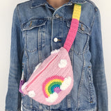 Pastel Rainbow Cloud Bum Bag with Rainbow Striped Adjustable Strap that fits from UK size 6-22