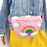 Pastel Rainbow Cloud Bum Bag with Rainbow Striped Adjustable Strap that fits from UK size 6-22 by VelvetVolcano - Fairy Kei Kawaii Fanny Pack / Belt Bag / Waist Bag