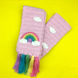 Chunky Baby Pink & Pastel Rainbow Cloud Crochet XL Scarf by VelvetVolcano