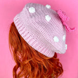 Kawaii Fairy Kei Polka Dot Bow Crochet Beret by VelvetVolcano