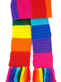 Bright rainbow striped crochet scarf with rainbow tassels by VelvetVolcano