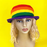 Rainbow Bucket Hat - Colourful Striped Unisex Teen & Adult Crochet Sun Hat by VelvetVolcano