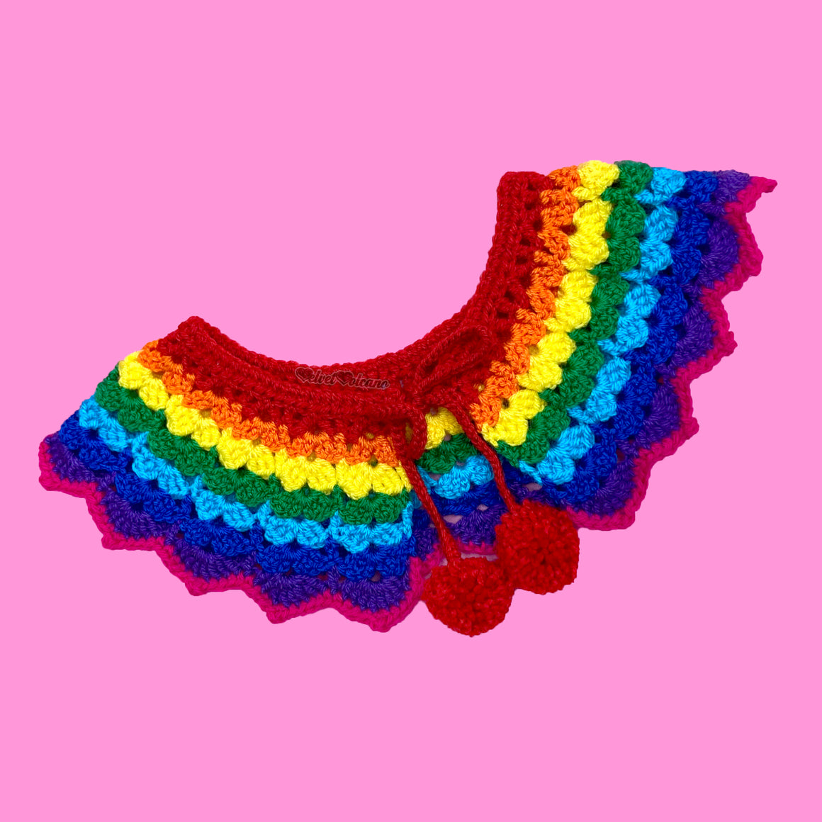 Rainbow Collar Detachable Crochet Peter Pan Collar with Pom Pom Ties