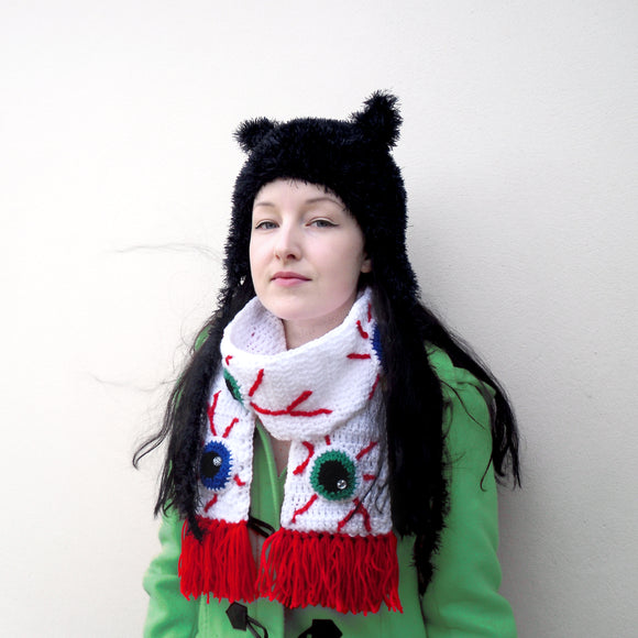 Black fluffy cat ear beanie - Black Fluffy Kitty Beanie Hat by VelvetVolcano