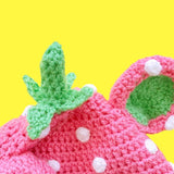 Bubblegum Pink and Spearmint Green Crocheted Strawberry Theme Balaclava with Bear Ears by VelvetVolcano