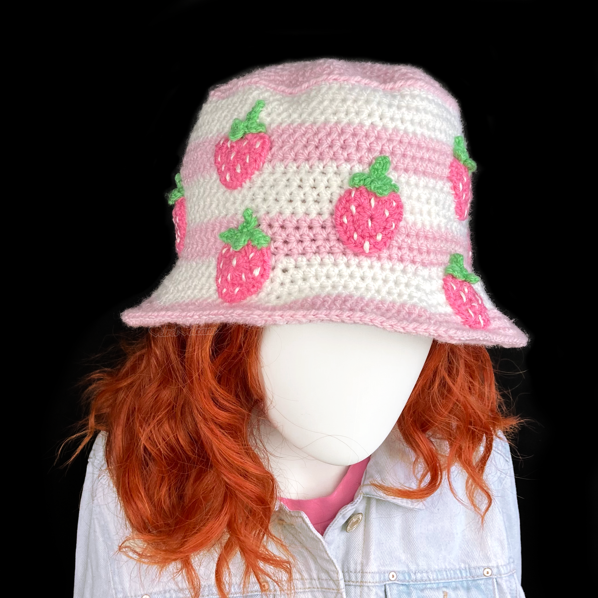 Strawberry Stripe Bucket Hat - Pastel Pink and White Striped 
