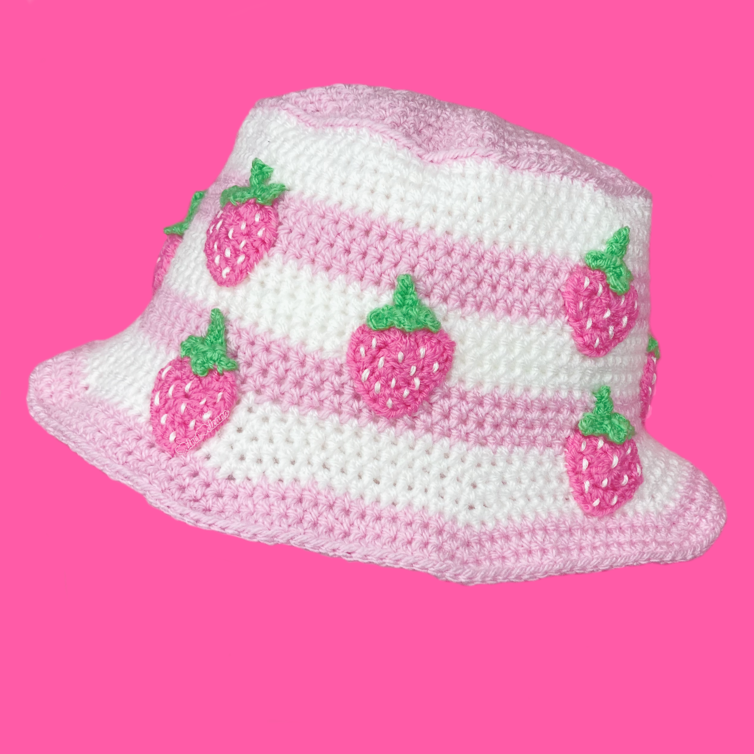 Strawberry Stripe Bucket Hat - Pastel Pink and White Striped