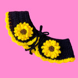 Sunflower Collar - Black crocheted Peter Pan Collar with Yellow scallop trim and Sunflower motifs by VelvetVolcano