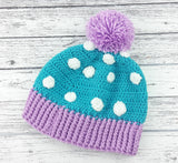 Turquoise, Lilac and White or Custom Colour Polka Dot Pom Pom Beanie with Bow Detail - Kawaii Sweet Lolita Hat by VelvetVolcano